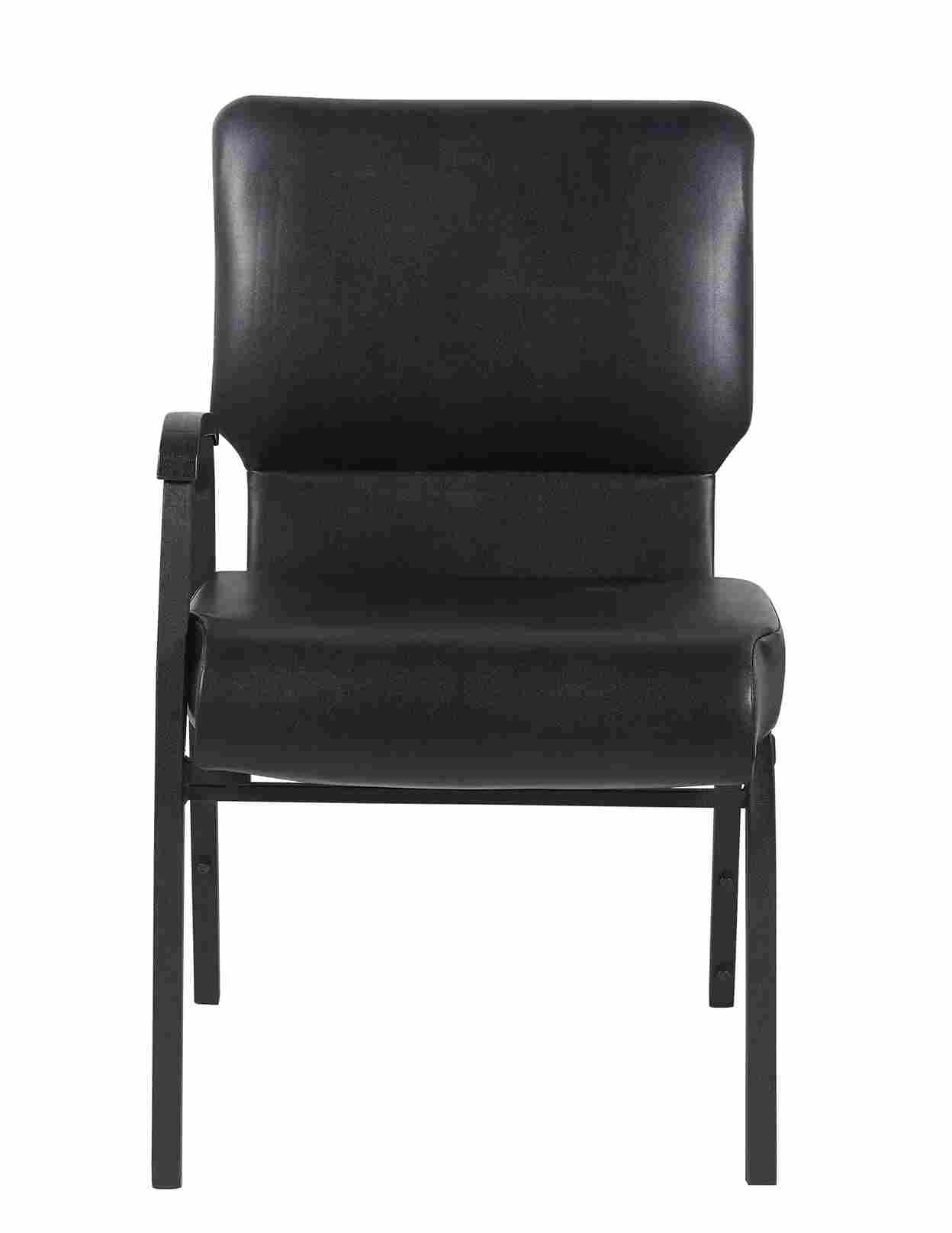 Chivari Black Vinyl Church Chair with Right Arm Cut Away Back 20.5" on Black Frame CH20BBV-R-ZF-T