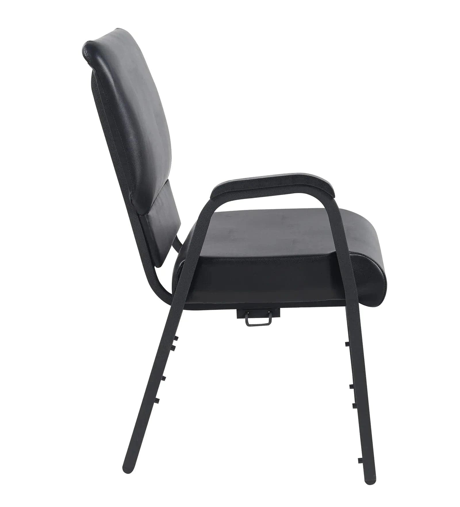 Chivari Black Vinyl Church Chair with Right Arm Cut Away Back 20.5" on Black Frame CH20BBV-R-ZF-T