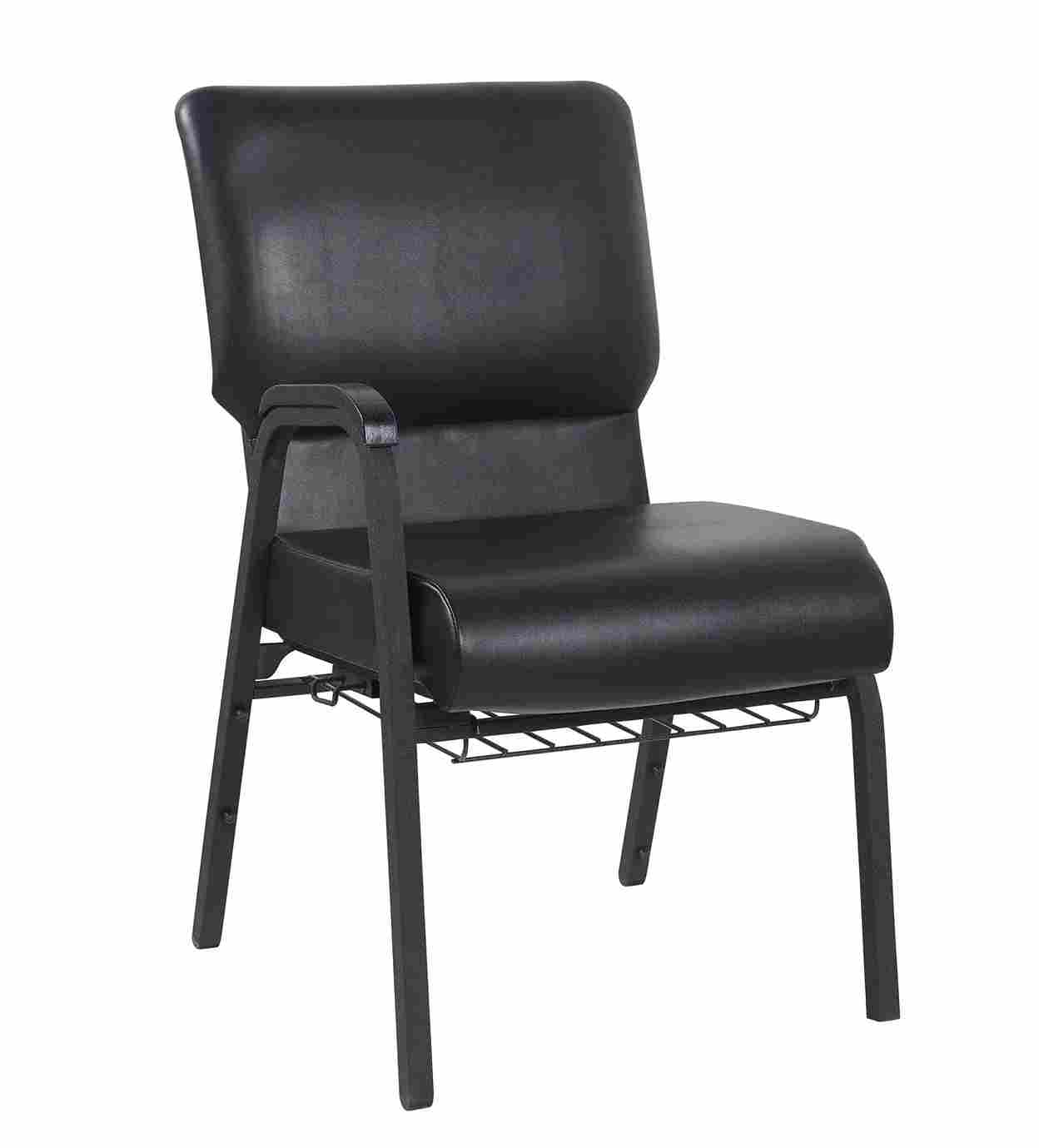 Chivari Black Vinyl Church Chair with Right Arm Cut Away Back 20.5