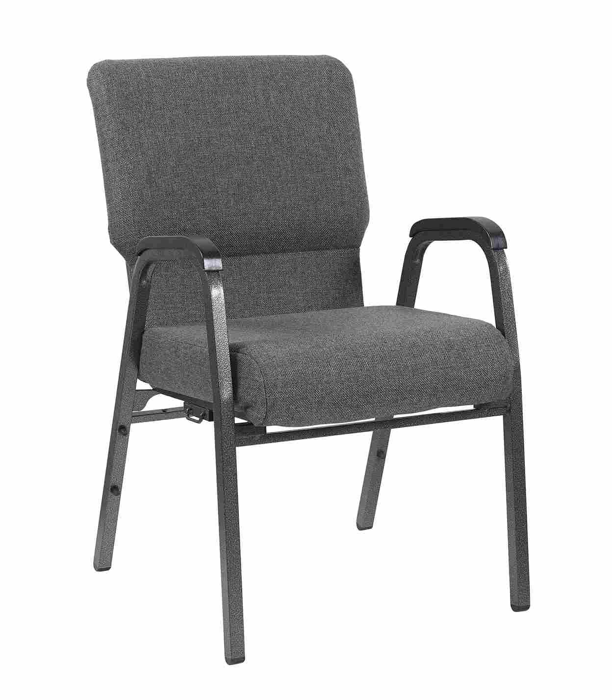 Chivari Gray Fabric Church Chair w/ Dual Arms  Cut Away Back 20.5" on Silver Vein Frame CH20GRSV-D-ZF-T