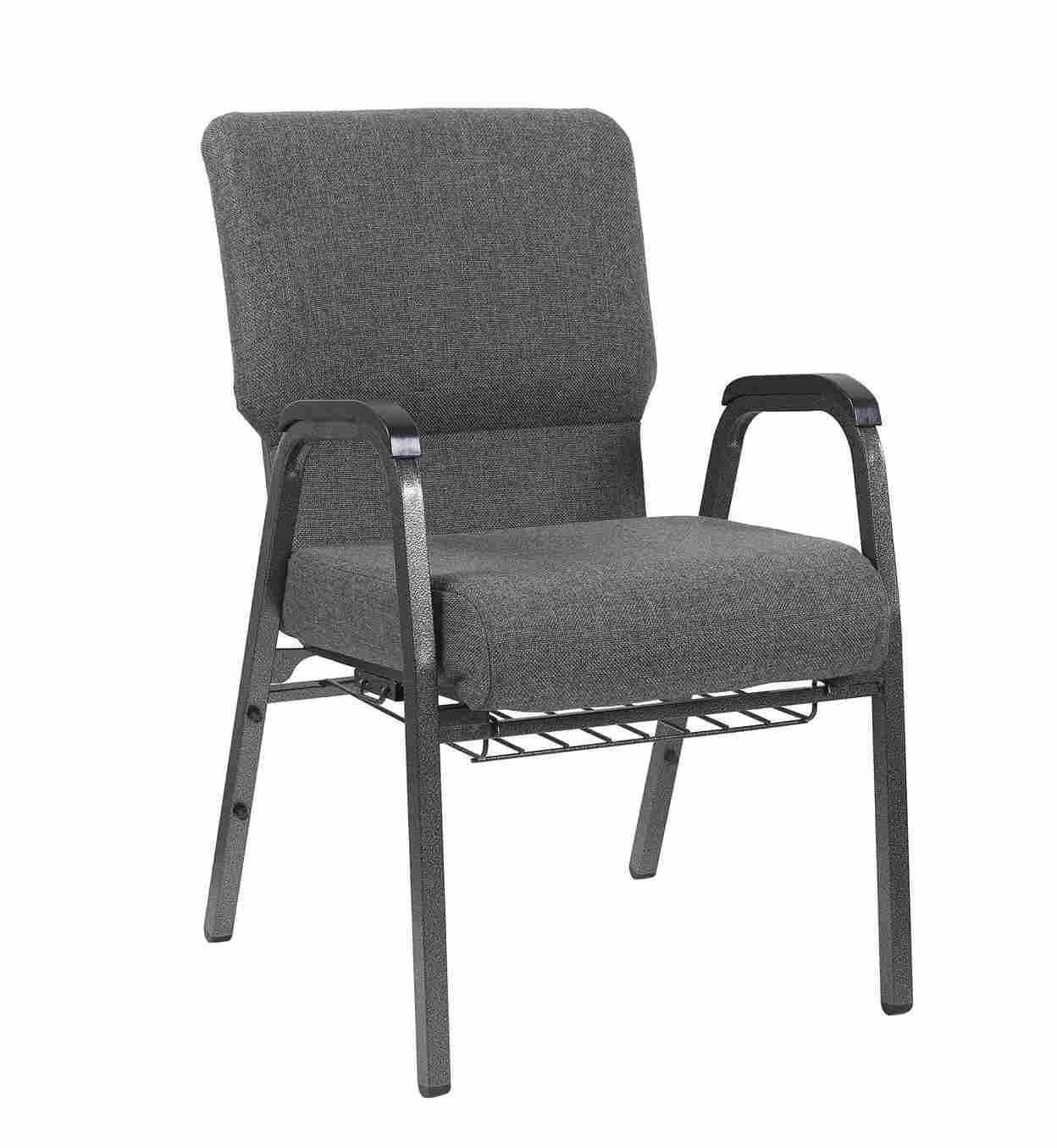 Chivari Gray Fabric Church Chair w/ Dual Arms  Cut Away Back 20.5