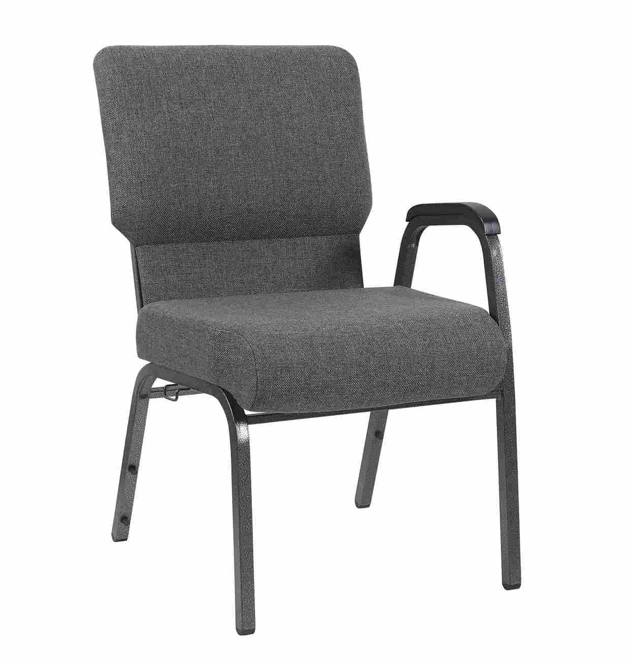 Chivari Gray Fabric Church Chair with Left Arm  Cut Away Back 20.5" on Silver Vein Frame CH20GRSV-L-ZF-T