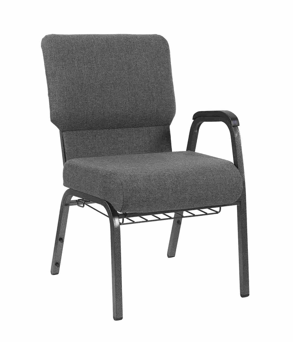 Chivari Gray Fabric Church Chair with Left Arm  Cut Away Back 20.5