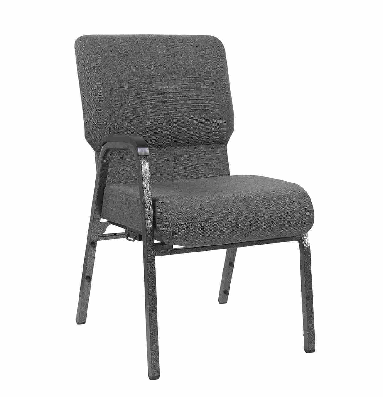 Chivari Gray Fabric Church Chair with Right Arm Cut Away Back 20.5" on Silver Vein Frame CH20GRSV-R-ZF-T