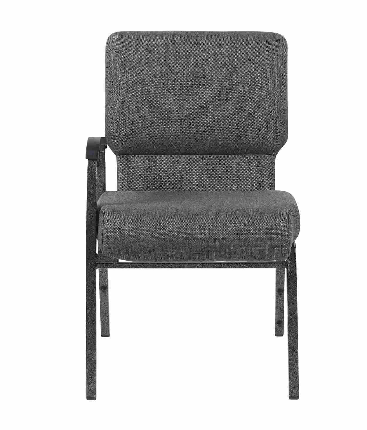 Chivari Gray Fabric Church Chair with Right Arm Cut Away Back 20.5" on Silver Vein Frame CH20GRSV-R-ZF-T