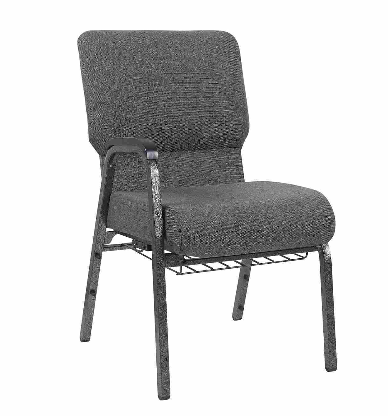 Chivari Gray Fabric Church Chair with Right Arm Cut Away Back 20.5