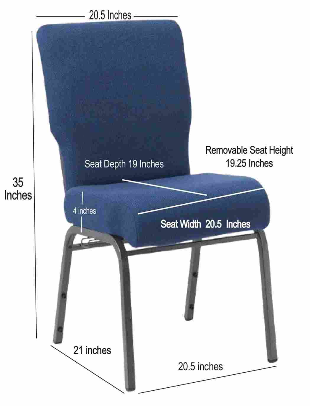 Chivari Indigo Fabric Church Chair with Full Back 20.5
