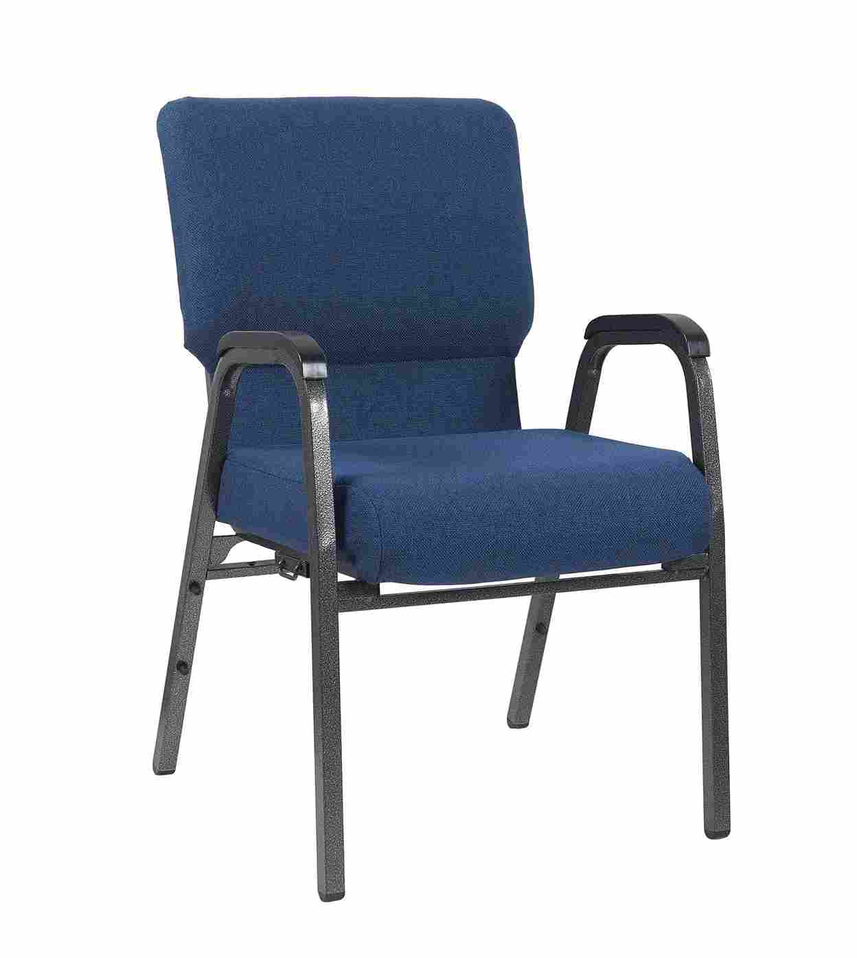 Chivari Indigo Fabric Church Chair w/ Dual Arms with Cut Away Back 20.5"  on Silver Vein Frame CH20IMSV-D-ZF-T