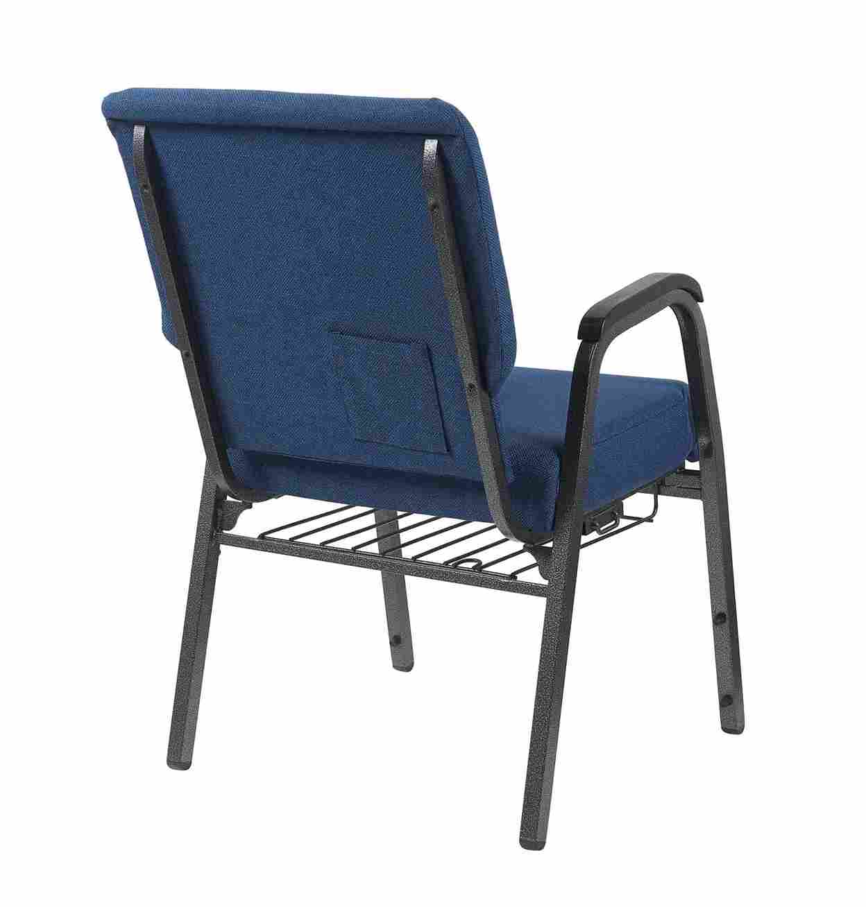 Chivari Indigo Fabric Church Chair w/ Dual Arms with Cut Away Back 20.5