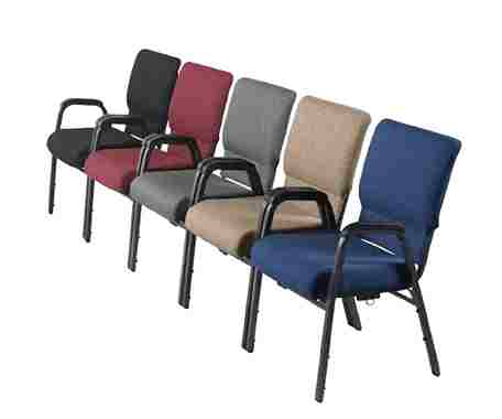 Chivari Indigo Fabric Church Chair w/ Dual Arms with Cut Away Back 20.5