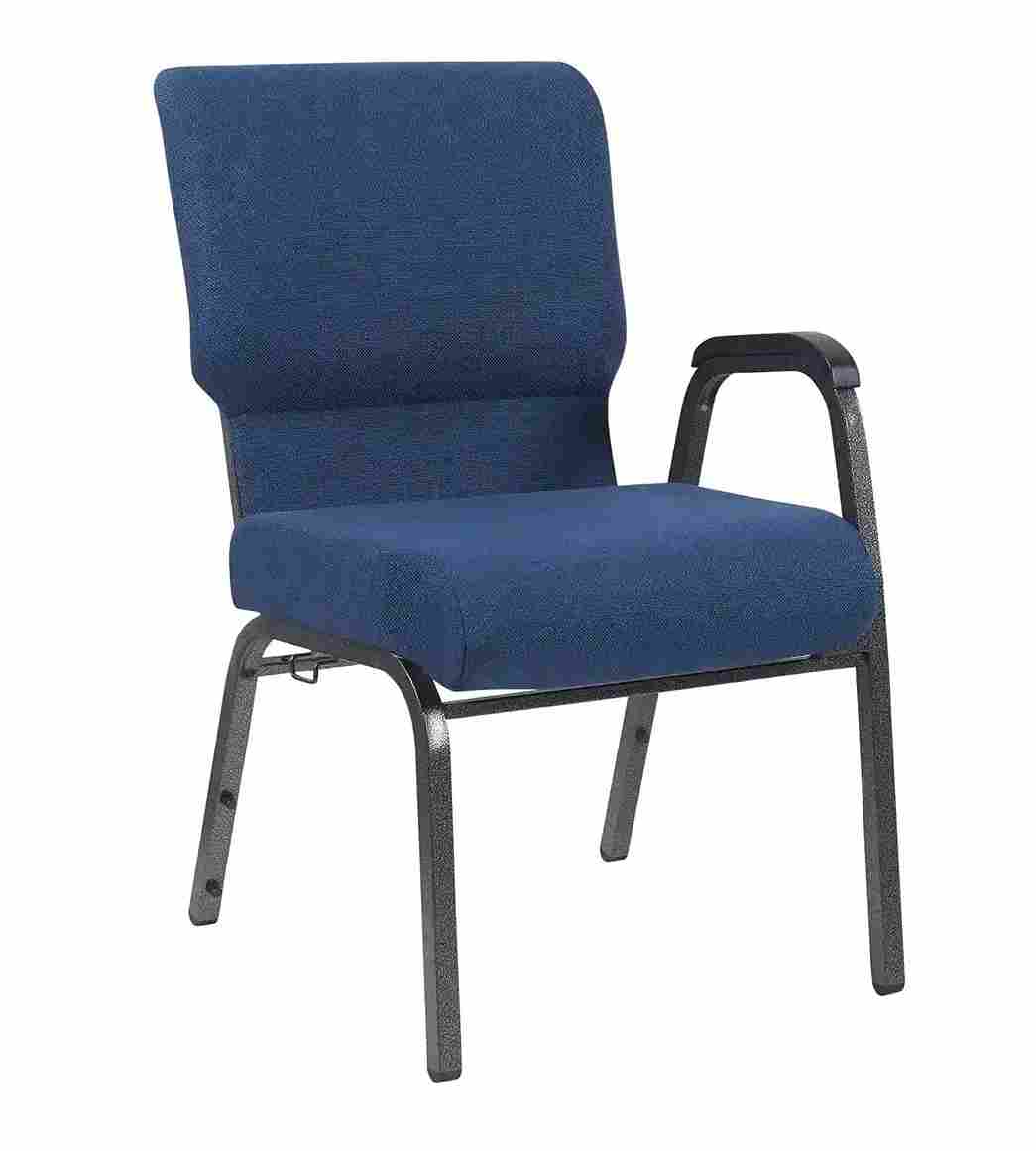 Chivari Indigo Fabric Church Chair with Left Arm Cut Away Back 20.5" on Silver Vein Frame CH20IMSV-L-ZF-T