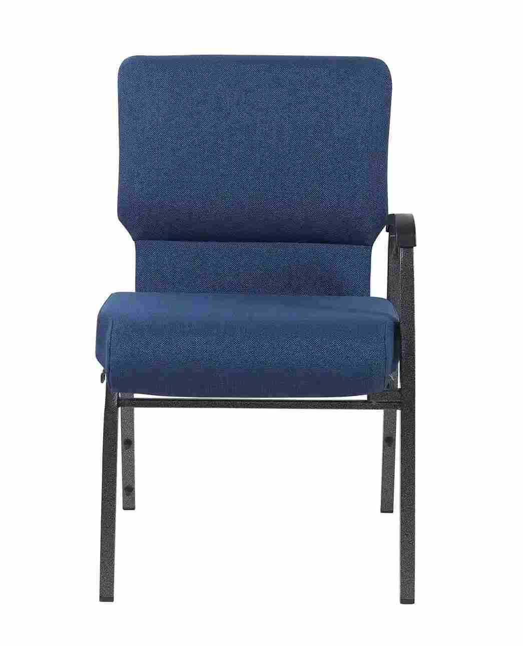 Chivari Indigo Fabric Church Chair with Left Arm Cut Away Back 20.5" on Silver Vein Frame CH20IMSV-L-ZF-T