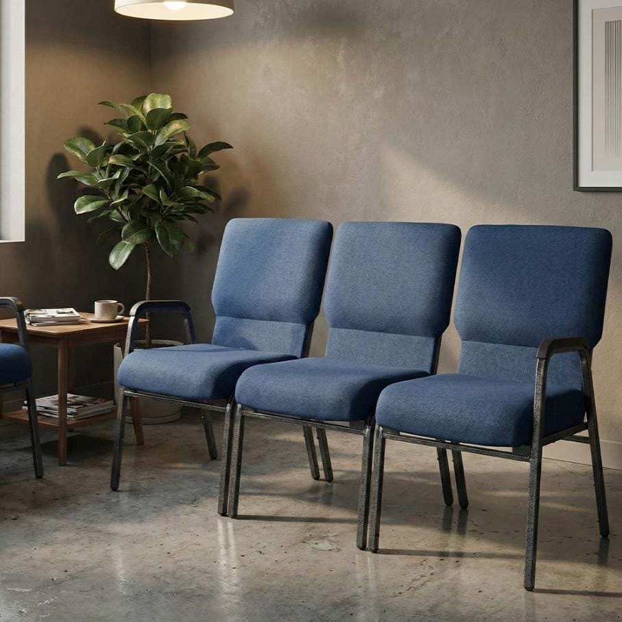 Chivari Indigo Fabric Three Seat Waiting Room Chair/Loveseat on Silver Vein Frame CH20IMSV-LR3-KIT
