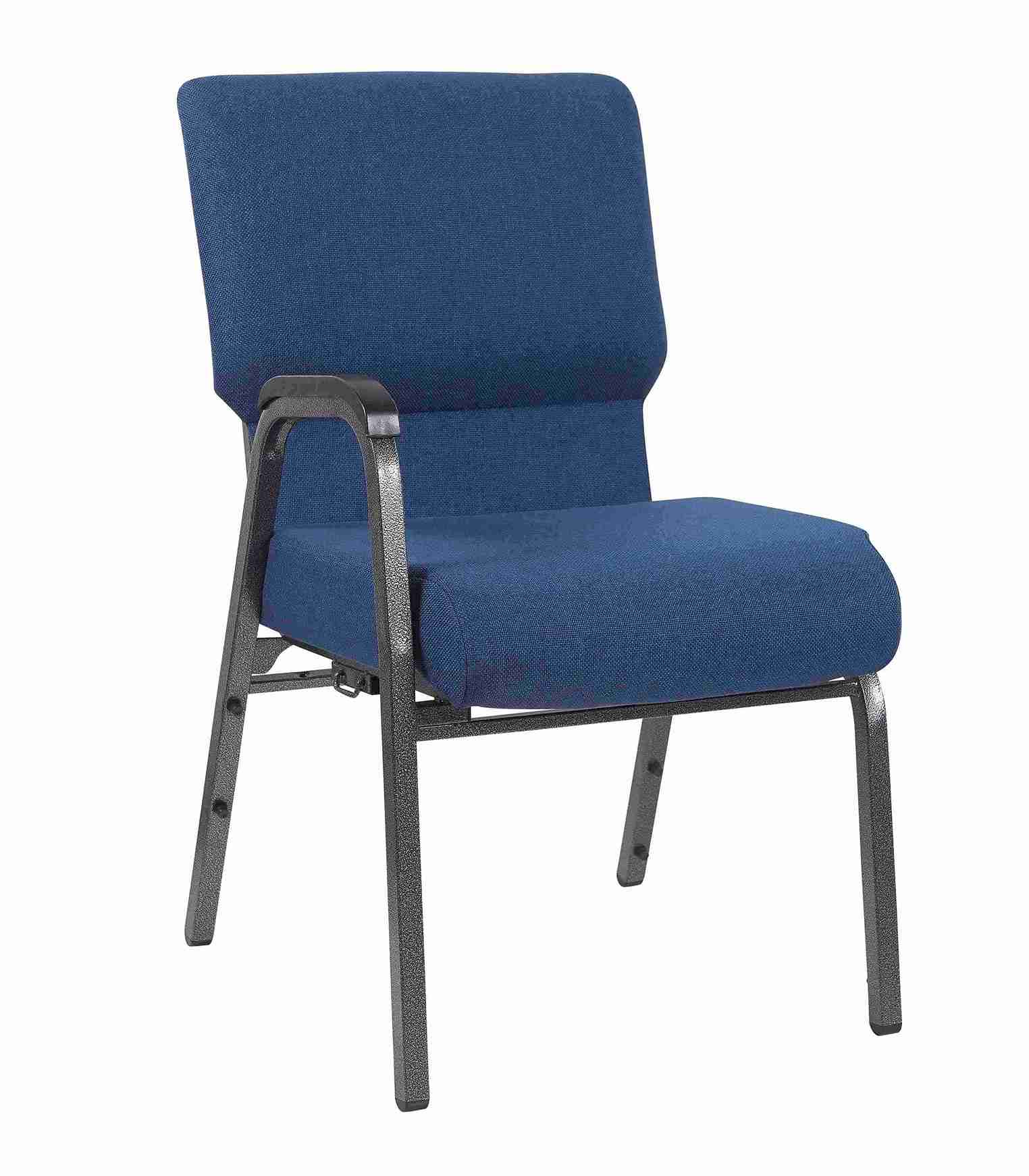 Chivari Indigo Fabric Church Chair with Right Arm with Cut Away Back 20.5" on  Silver Vein Frame CH20IMSV-R-ZF-T