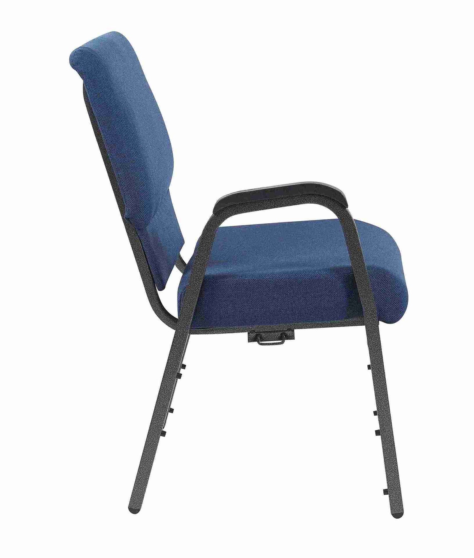 Chivari Indigo Fabric Church Chair with Right Arm with Cut Away Back 20.5