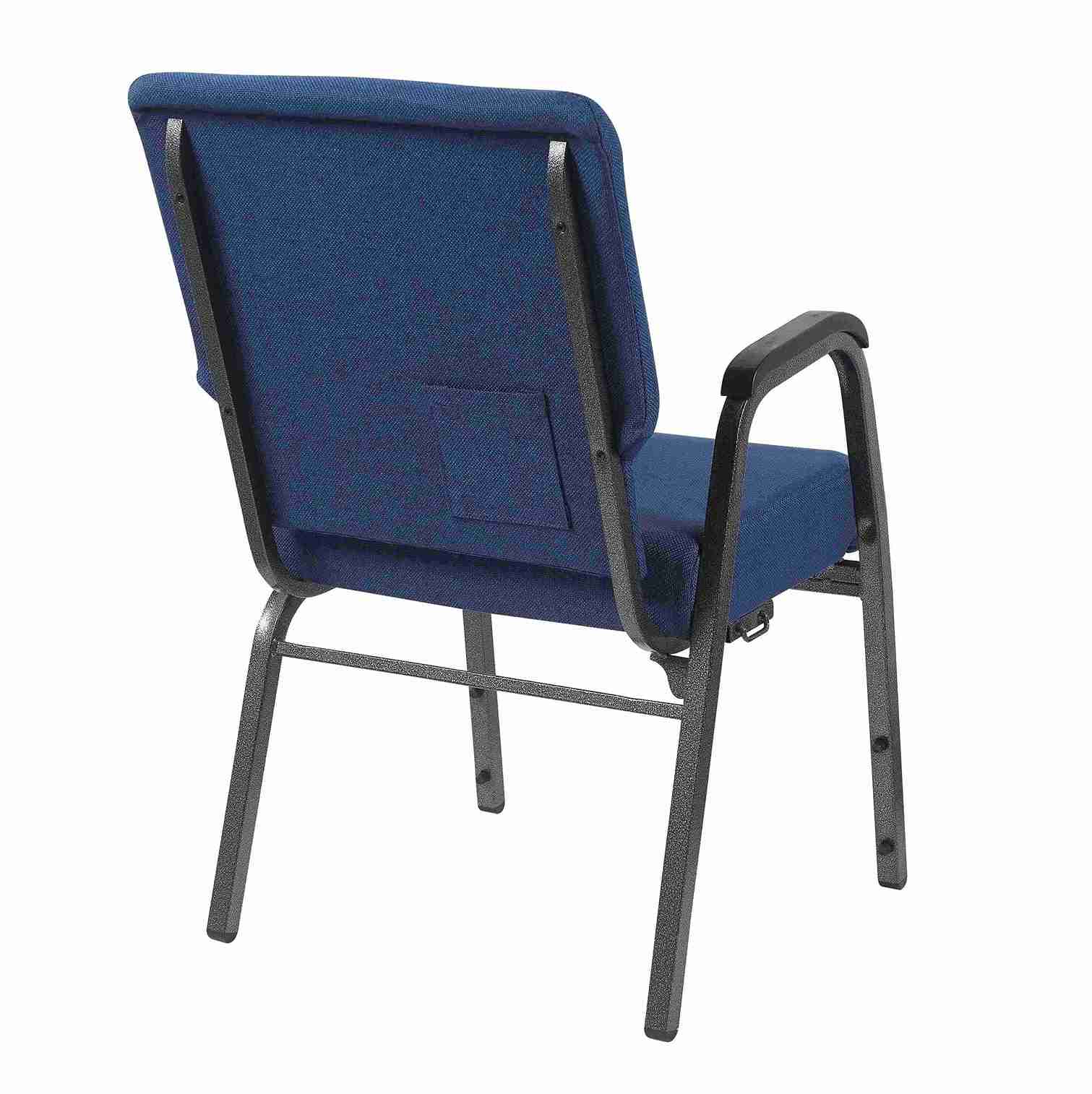 Chivari Indigo Fabric Church Chair with Right Arm with Cut Away Back 20.5