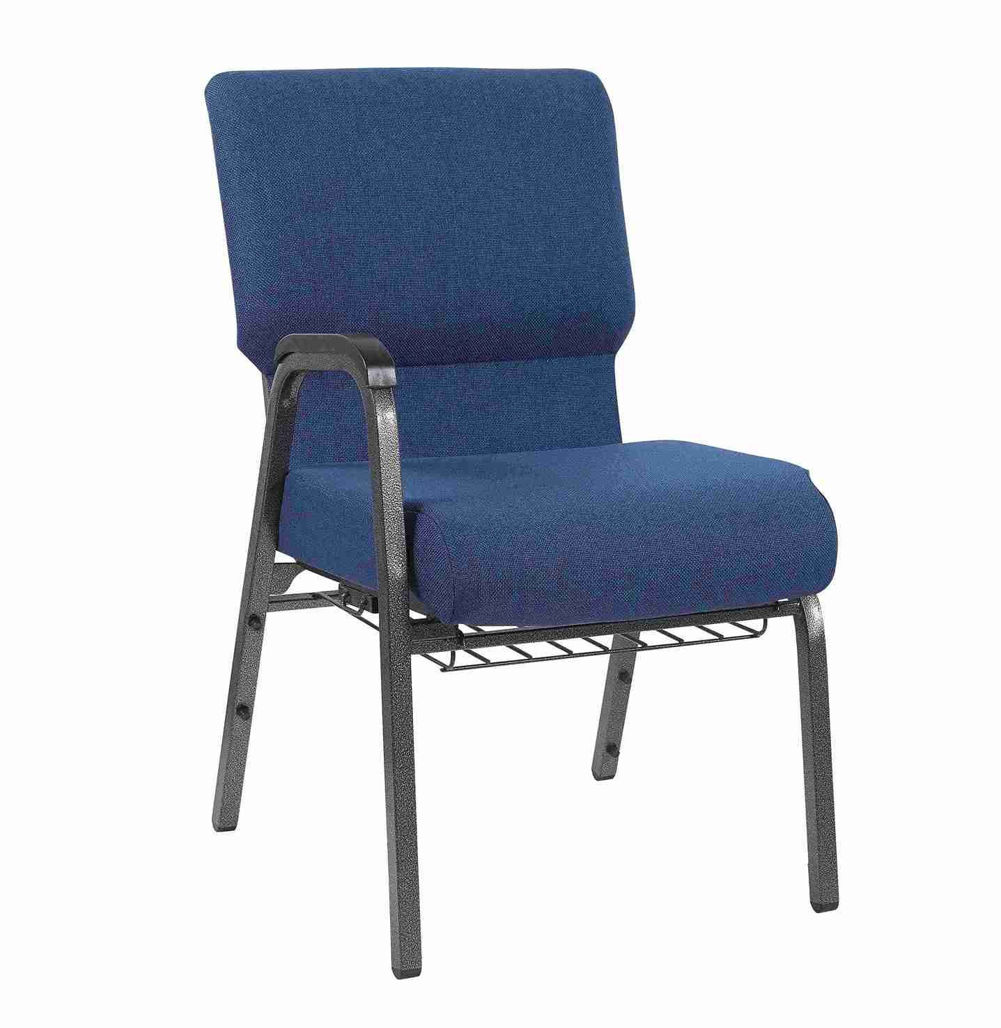 Chivari Indigo Fabric Church Chair with Right Arm with Cut Away Back 20.5