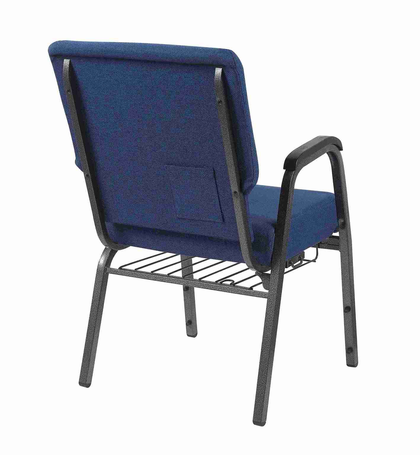 Chivari Indigo Fabric Church Chair with Right Arm with Cut Away Back 20.5
