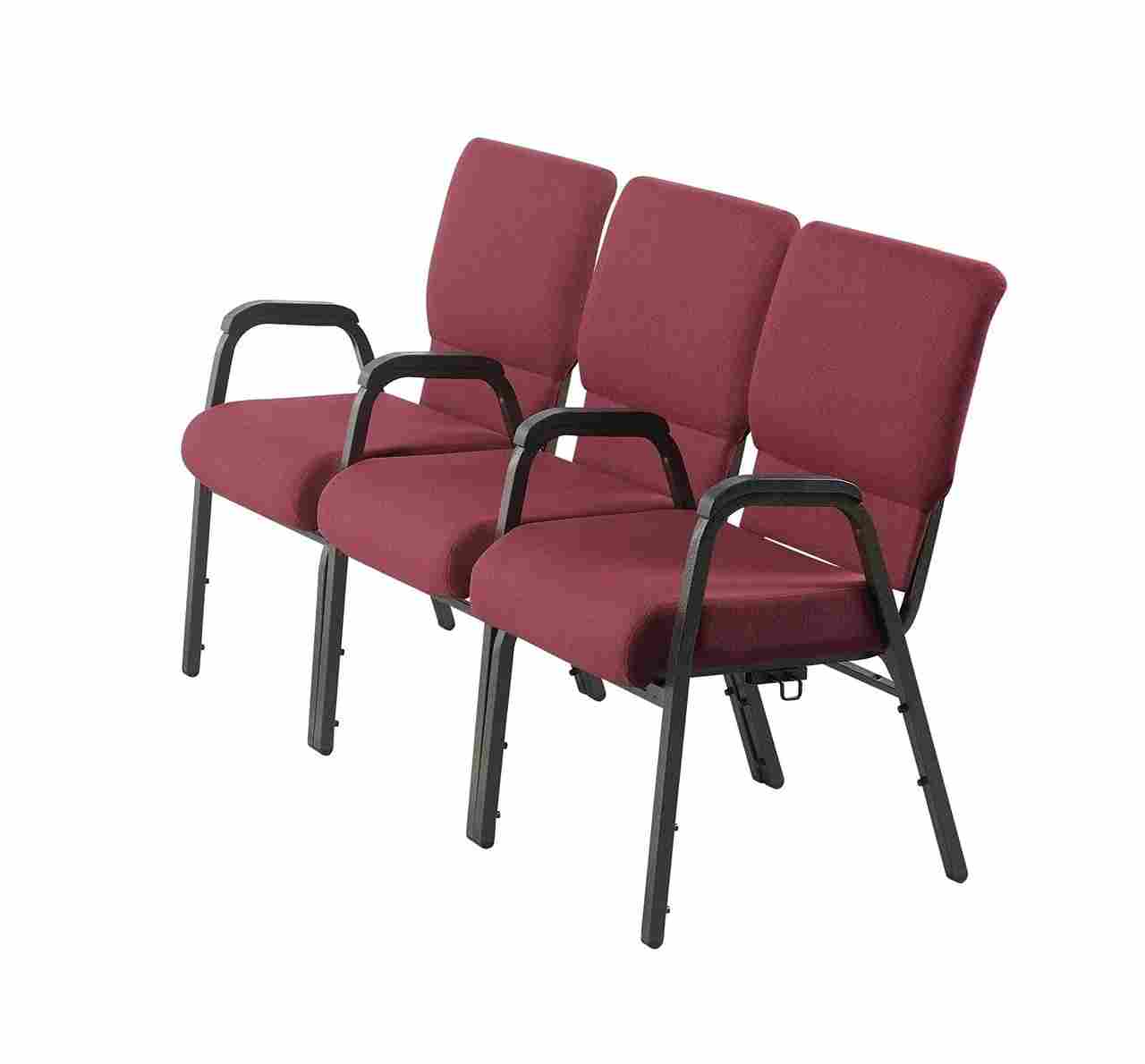 Chivari Maroon Fabric Church Chair with Dual Arms Cut Away Back 20.5