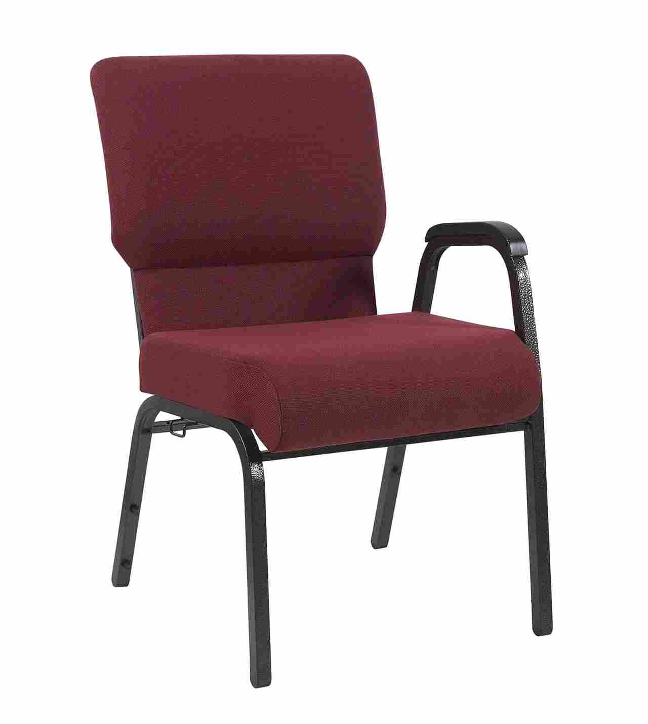 Chivari Maroon Fabric Church Chair with Left Arm Cut Away Back 20.5" Wide Gold Vein Frame CH20MGV-L-ZF-T