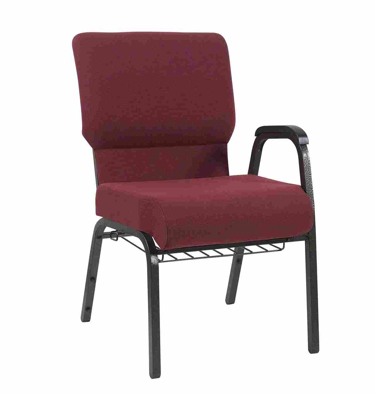 Chivari Maroon Fabric Church Chair with Left Arm Cut Away Back 20.5