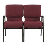 Maroon Fabric Two Seat Waiting Room Chair/Loveseat on Gold Vein Frame