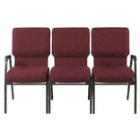 Maroon Fabric Three Seat Waiting Room Chair/Loveseat on Gold Vein Frame