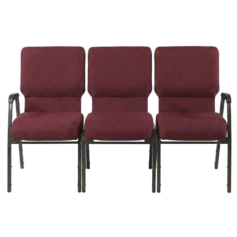 Chivari Maroon Fabric Three Seat Waiting Room Chair/Loveseat on Gold Vein Frame CH20MGV-LR3-KIT