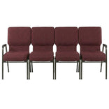 Maroon Fabric Four Seat Waiting Room Chair/Loveseat on Gold Vein Frame