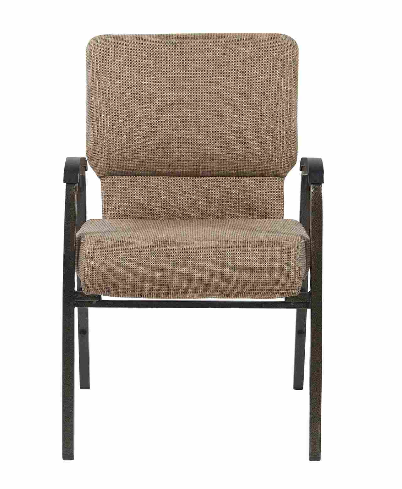 Chivari Tan Fabric Church Chair with Dual Arms Cut Away Back 20.5" on Gold Vein Frame CH20TGV-D-ZF-T