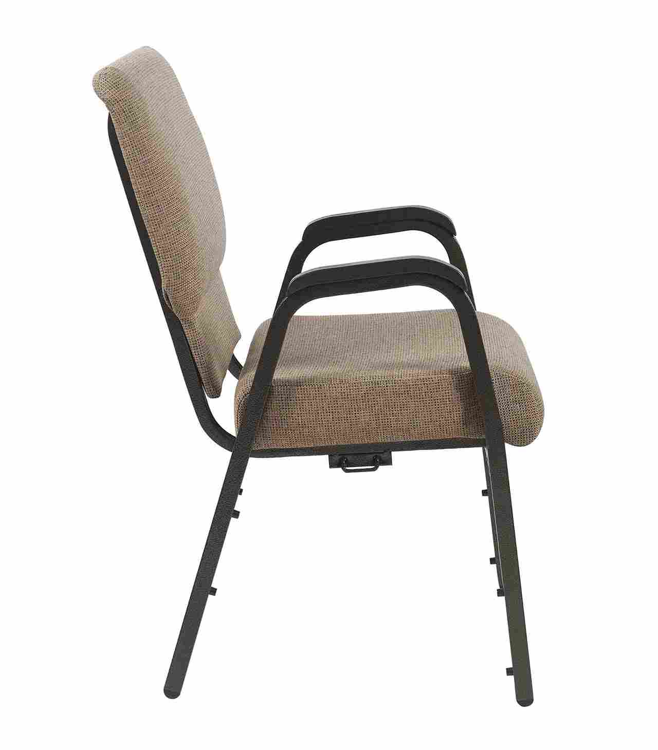 Chivari Tan Fabric Church Chair with Dual Arms Cut Away Back 20.5