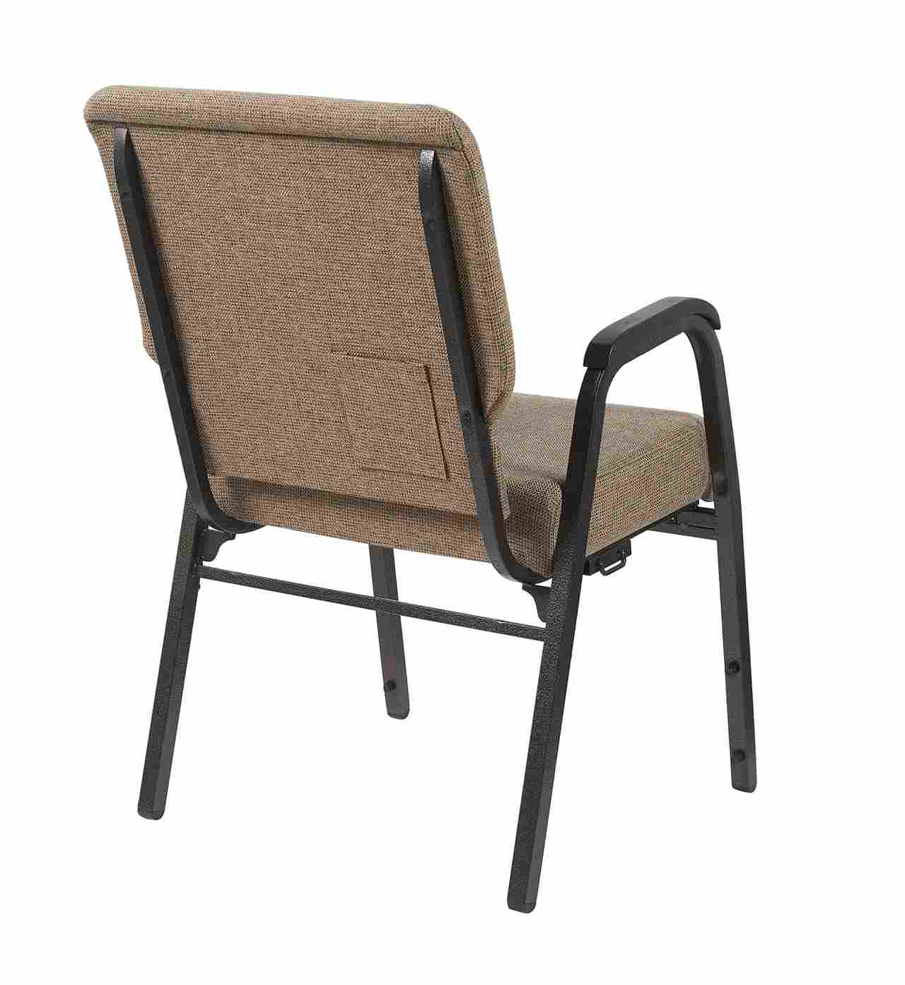 Chivari Tan Fabric Church Chair with Dual Arms Cut Away Back 20.5