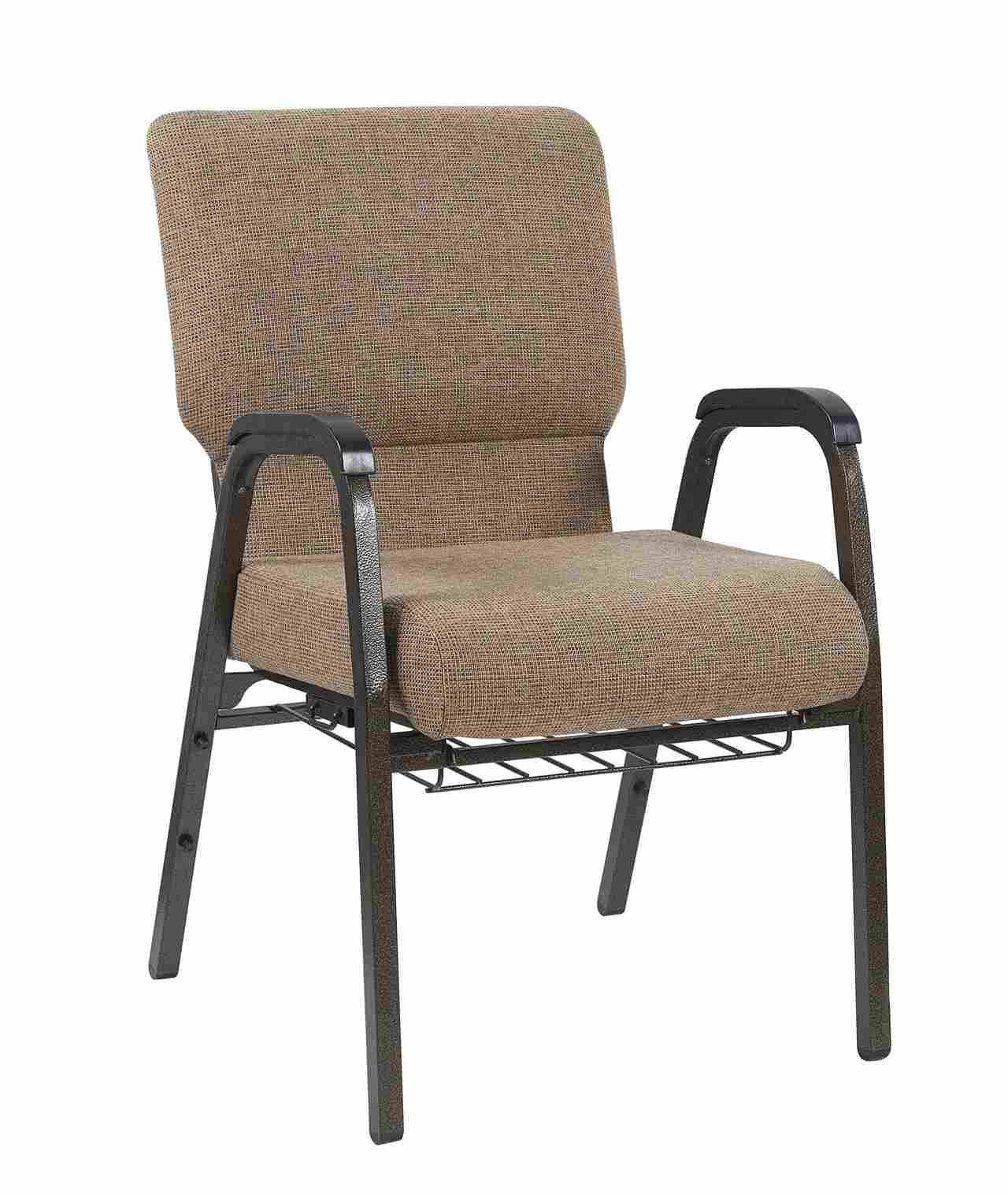 Chivari Tan Fabric Church Chair with Dual Arms Cut Away Back 20.5
