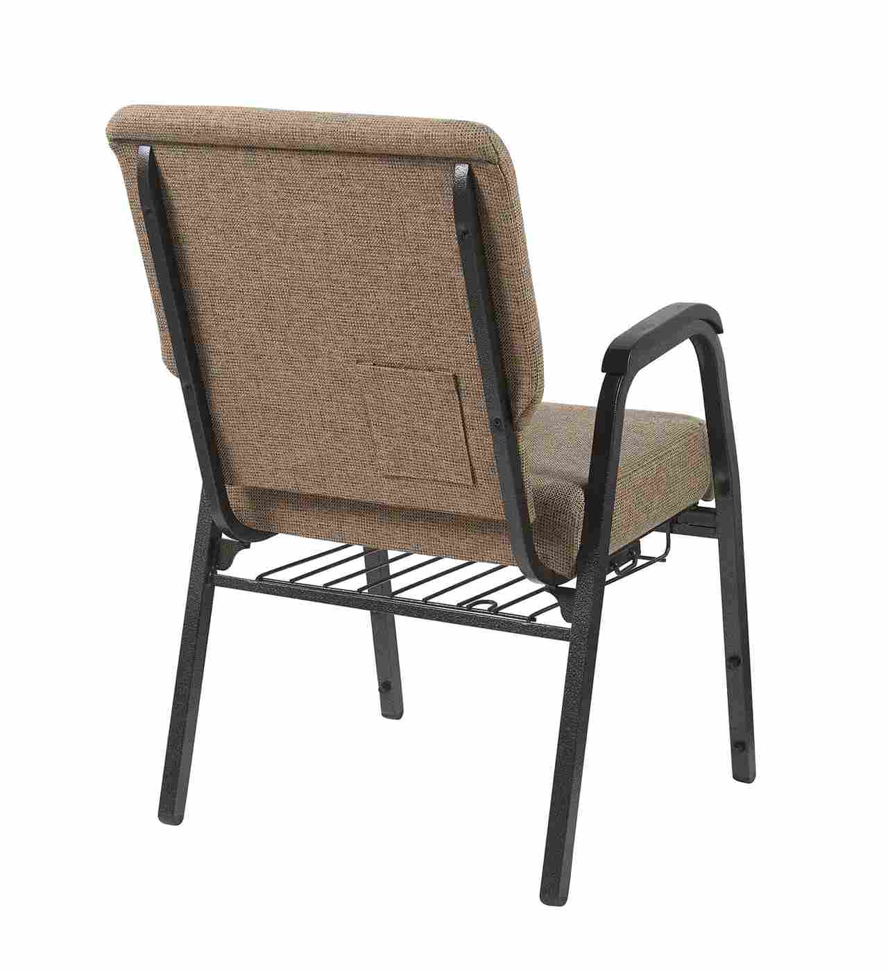 Chivari Tan Fabric Church Chair with Dual Arms Cut Away Back 20.5