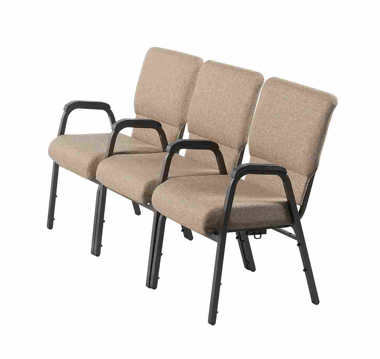 Chivari Tan Fabric Church Chair with Dual Arms Cut Away Back 20.5