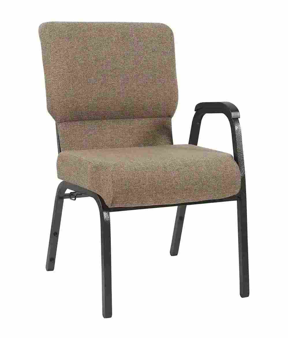 Chivari Tan Fabric Church Chair with Left Arm Cut Away Back 20.5" on Gold Vein Frame CH20TGV-L-ZF-T