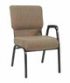Chivari Tan Fabric Church Chair with Left Arm Cut Away Back 20.5" on Gold Vein Frame CH20TGV-L-ZF-T