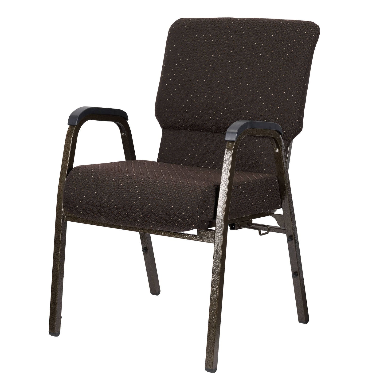 Chivari Walnut Church Chair with White Dot Fabric w/ Dual Arms with Cut Away Back 20.5