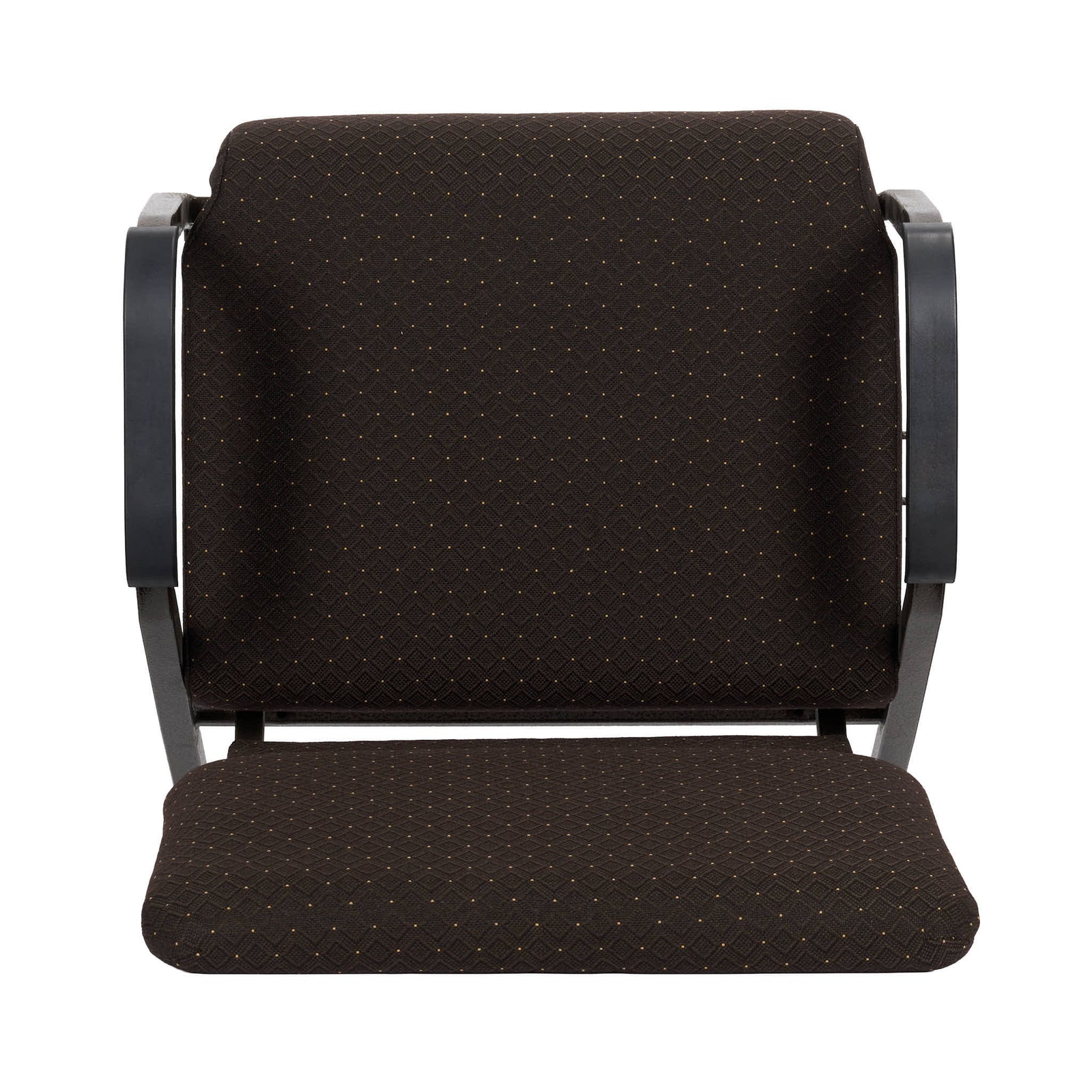 Chivari Walnut Church Chair with White Dot Fabric w/ Dual Arms with Cut Away Back 20.5