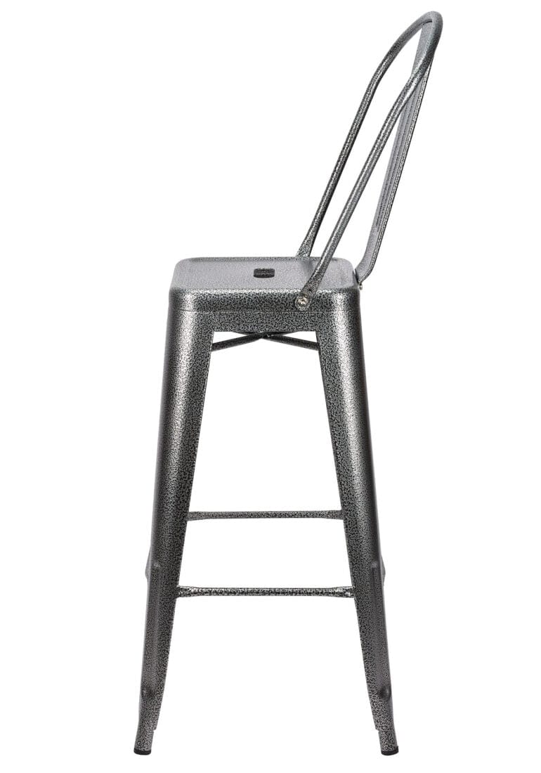 Chivari Hammered Gray Tolix Style Metal Barstool with Back BTBMCH-AX-T