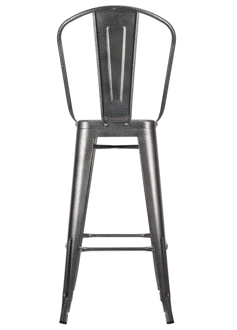 Chivari Hammered Gray Tolix Style Metal Barstool with Back BTBMCH-AX-T