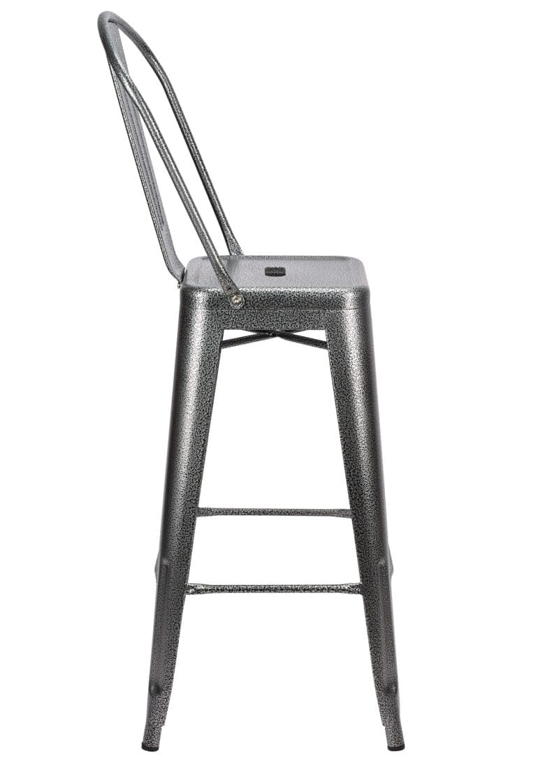 Chivari Hammered Gray Tolix Style Metal Barstool with Back BTBMCH-AX-T