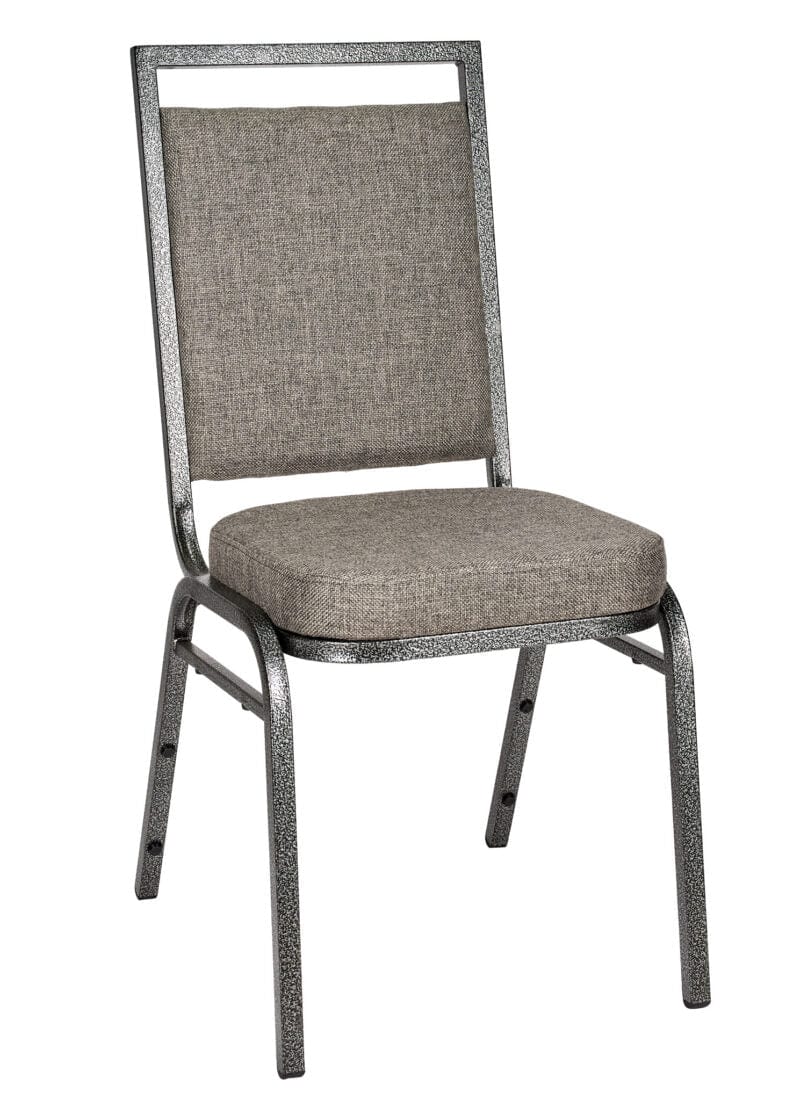 Charcoal Grey Fabric on Silver Vein Frame Square Back Banquet Chair