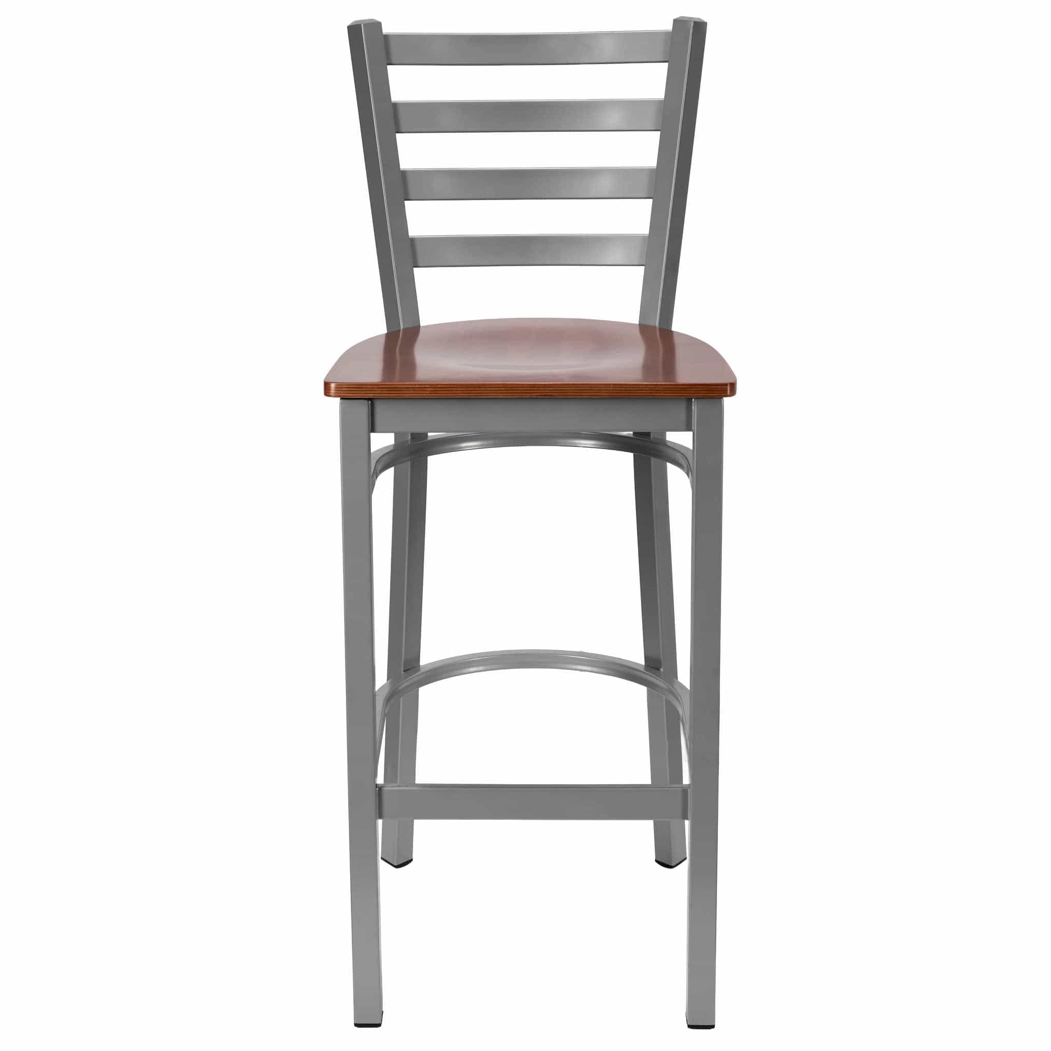 Chivari Ladder Back Bar Stool with Silver Frame and Cherry Wood Seat BLMSWCW-ZF-KT