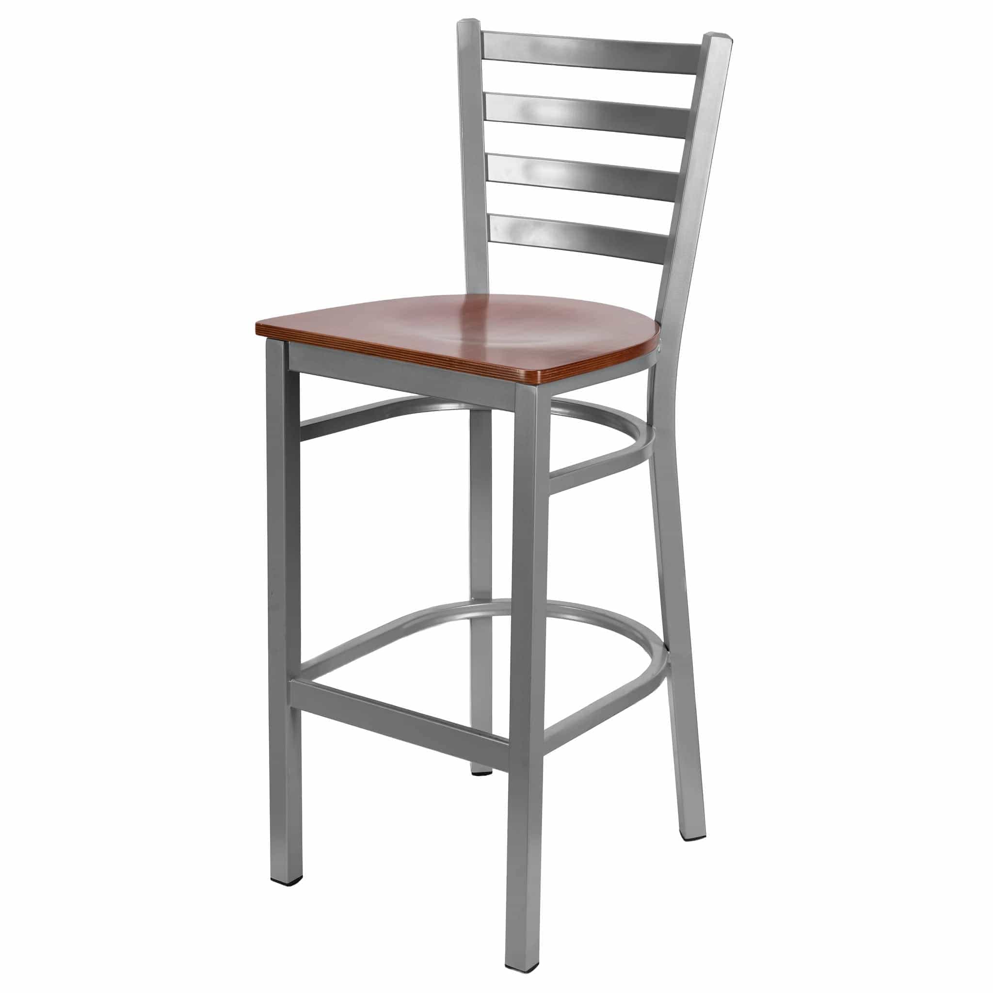 Chivari Ladder Back Bar Stool with Silver Frame and Cherry Wood Seat BLMSWCW-ZF-KT