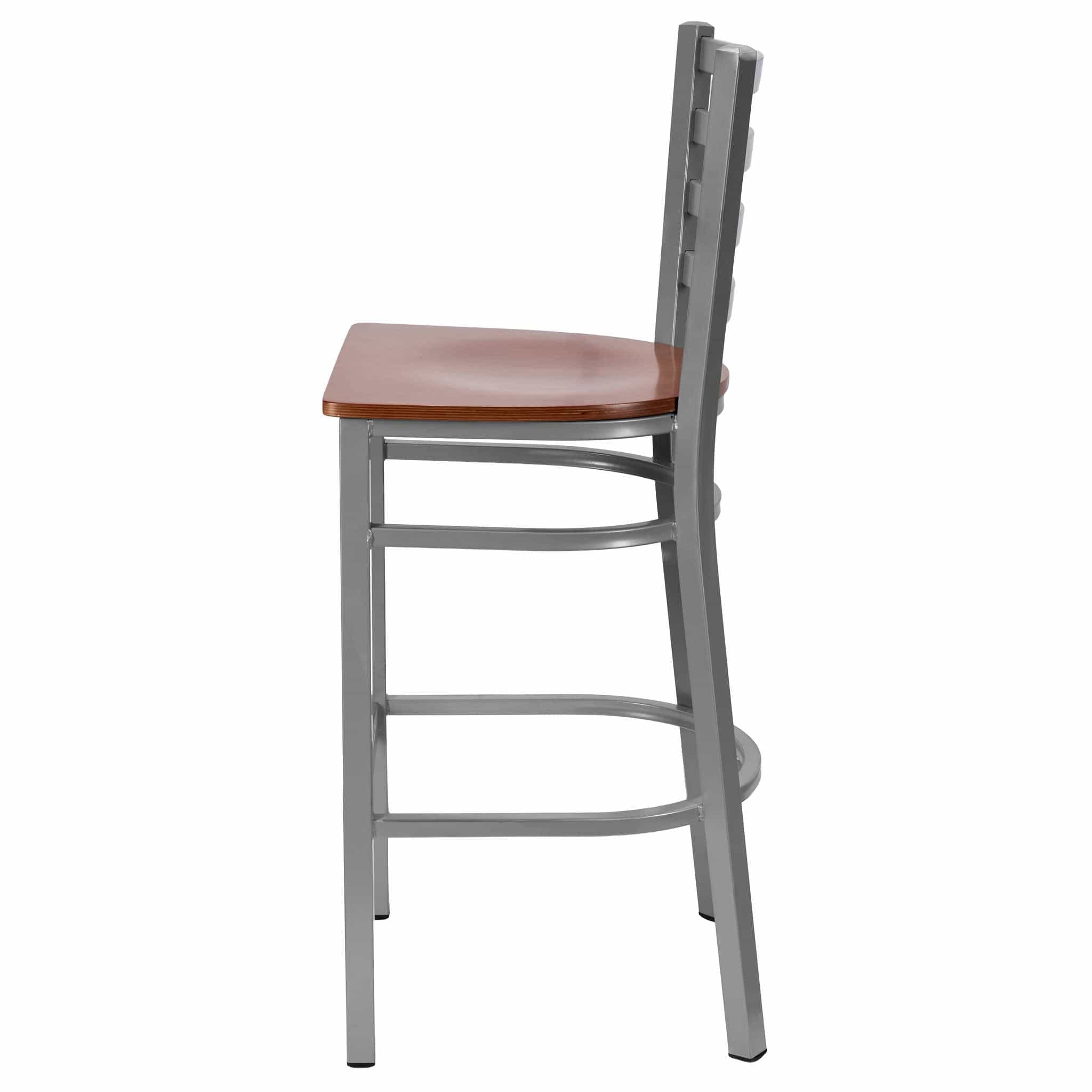 Chivari Ladder Back Bar Stool with Silver Frame and Cherry Wood Seat BLMSWCW-ZF-KT