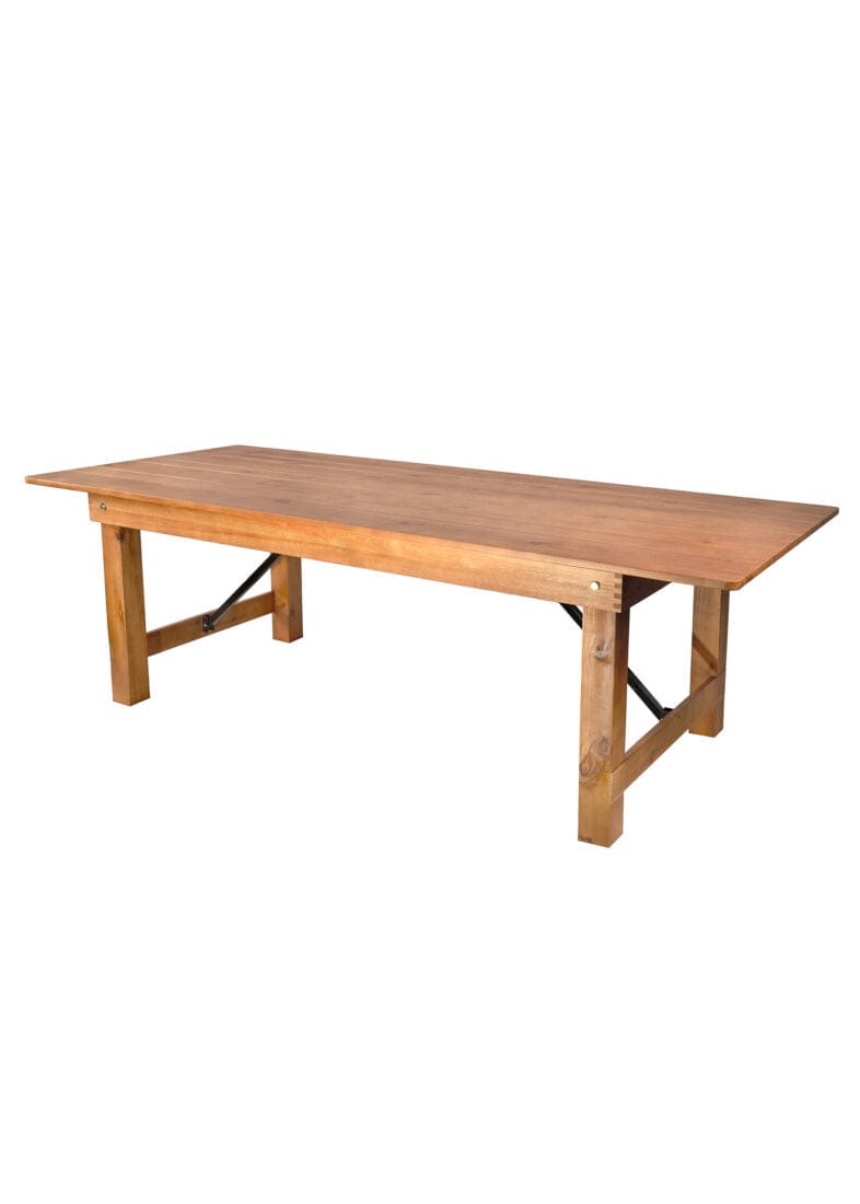 Chivari 96" x 40" (8 Foot) Chestnut Rectangle Straight Leg Wood Farm Table TFARMRT9640-CHESTNUT-S-LEG-AX-T