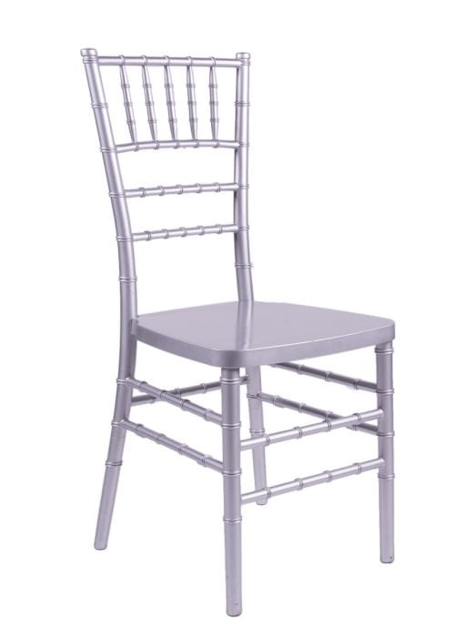 Chivari 100 Person Luxury Event Package:  Includes 100 Silver Resin Steel Skeleton™ Chiavari Chairs Plus 10 Round 72" Heavy Duty Banquet Folding Tables Plus a Banquet Table Cart PACK100CCRSSTEEL1072RD-T