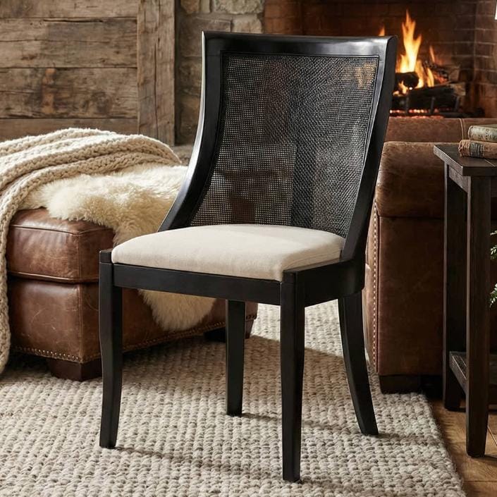 Chivari Black Hampton Wood Chair with Ivory Fabric Cushion CHWB-IVYF-KT