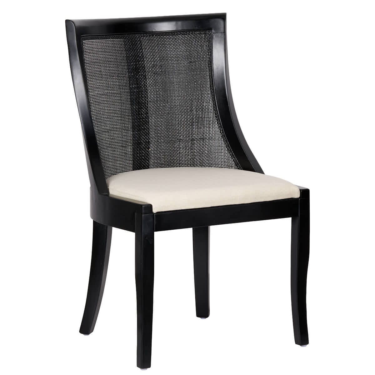 Chivari Black Hampton Wood Chair with Ivory Fabric Cushion CHWB-IVYF-KT